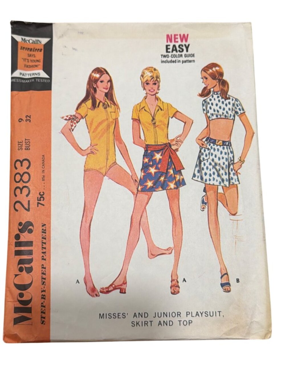 McCalls 2383 Playsuit Skirt & Crop Top Sewing Pattern Size 9 Bust 32 1970 Vintag